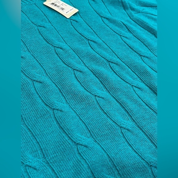 NWT Peter Millar XL 100% Cashmere Cable Knit Teal Super Soft Crewneck Sweater - Picture 3 of 13